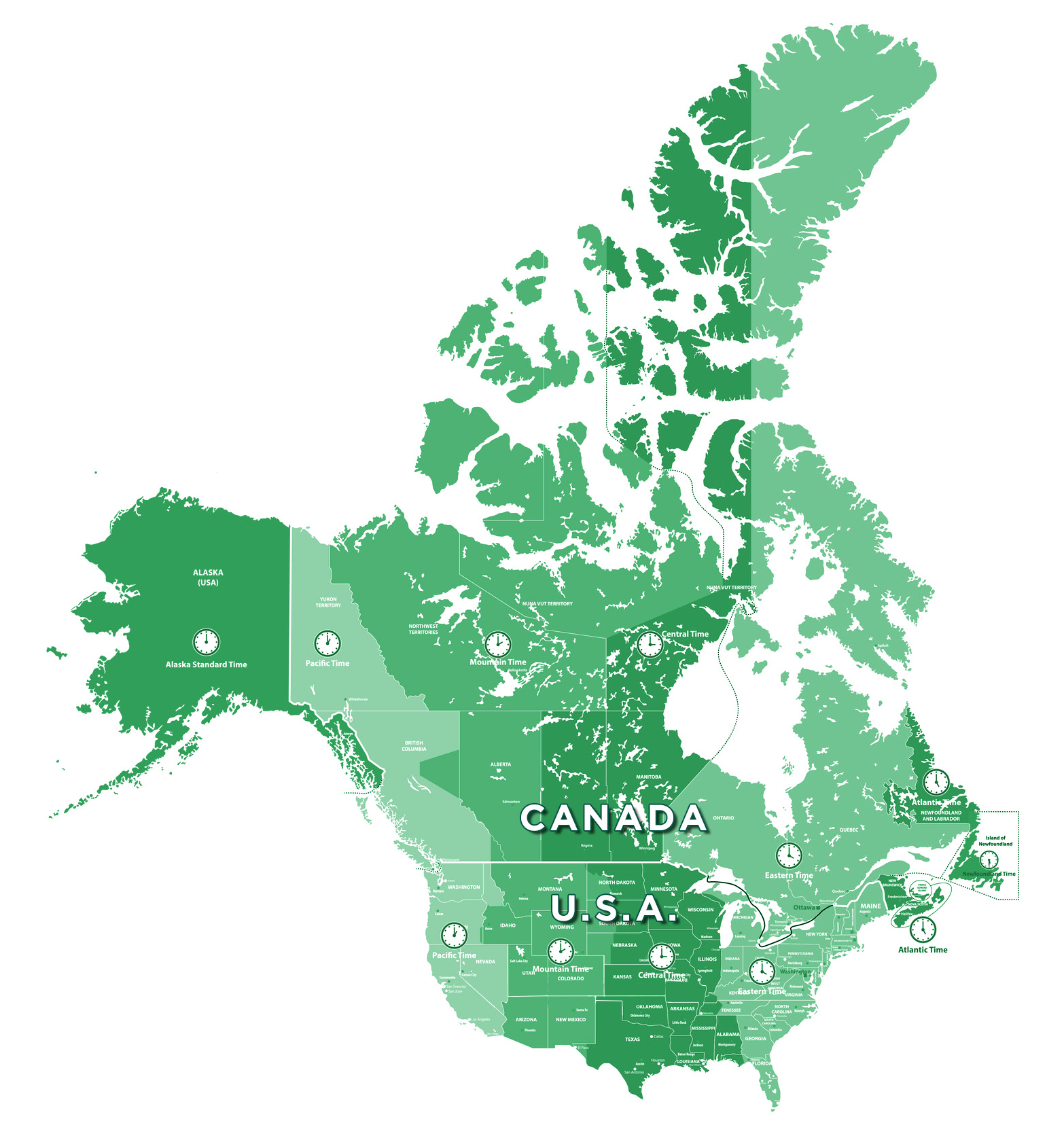 Canada USA map with time zones